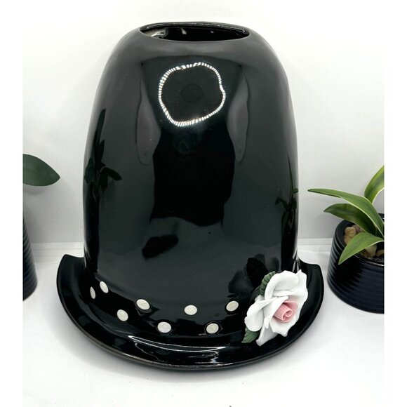 GiftCraft Black & White Polka Dot Ceramic Hanging Hat PLANTER by Gift Gallery 9" - Picture 4 of 9